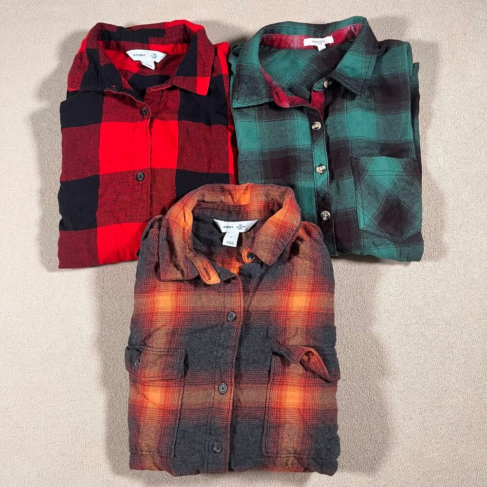 Lot of 3 Womens Fall Time Flannel Long Sleeves Sz M, Old Navy, Great Condition